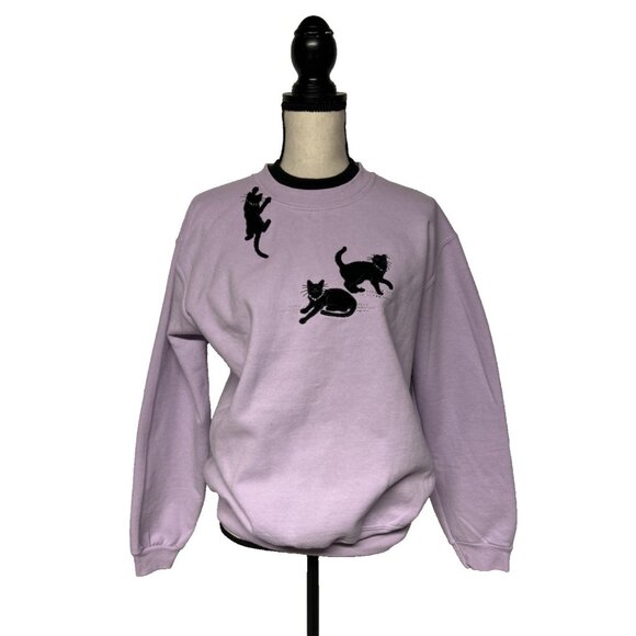 Country Store Women’s Size L Pullover Sweatshirt Purple With Black Cats Granny - Picture 1 of 7